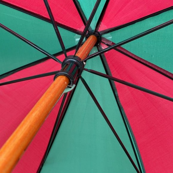 Vintage Conde Nast Portfolio Wooden Umbrella Green and Red - Picture 10 of 16